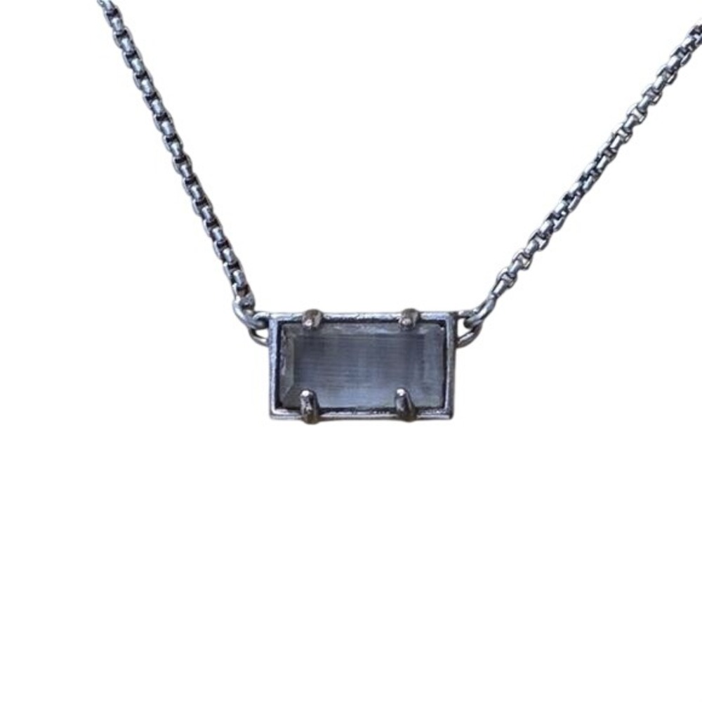 Kendra Scott Gunmetal Gray Baguette Pendant Box Chain Necklace Adjustable